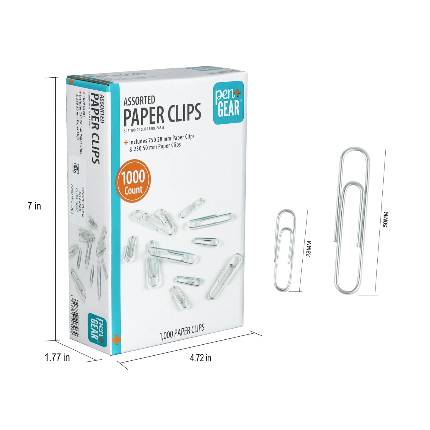 Paper Clips, Silver, Assorted Sizes, 1000 Count