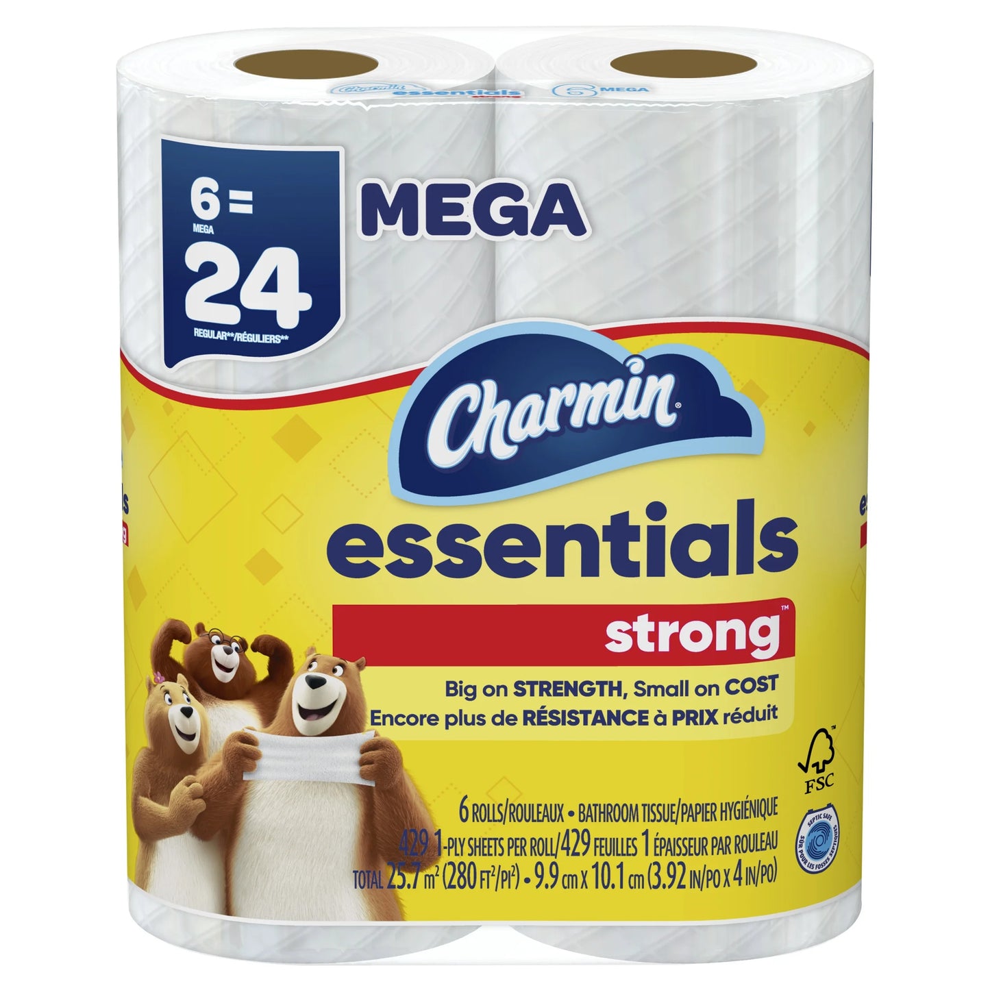 (3 Pack) Toilet Paper Essentials Strong, 6 Mega Rolls