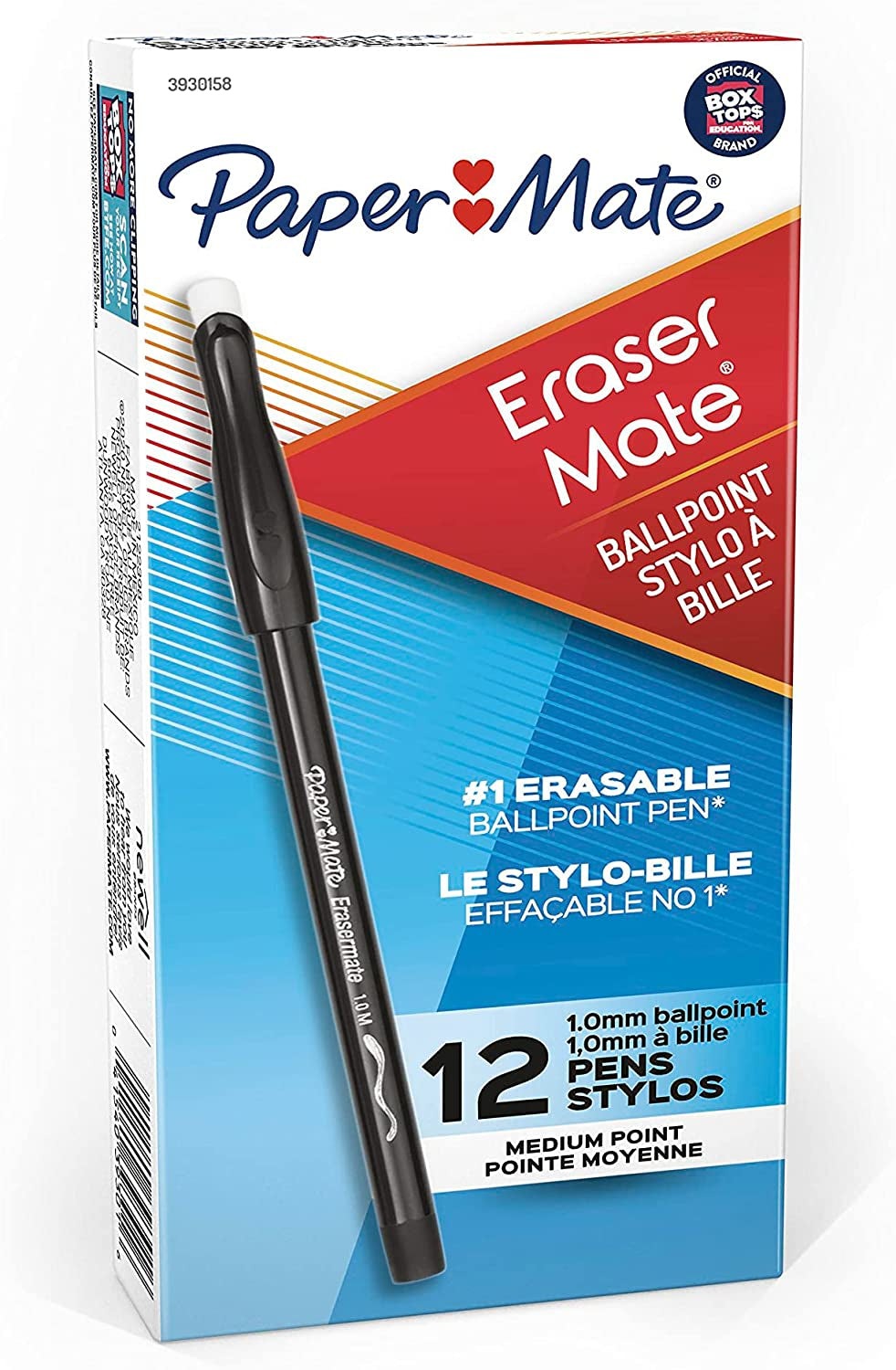 Erasermate Erasable Pen, Medium Point, Black, Box of 12