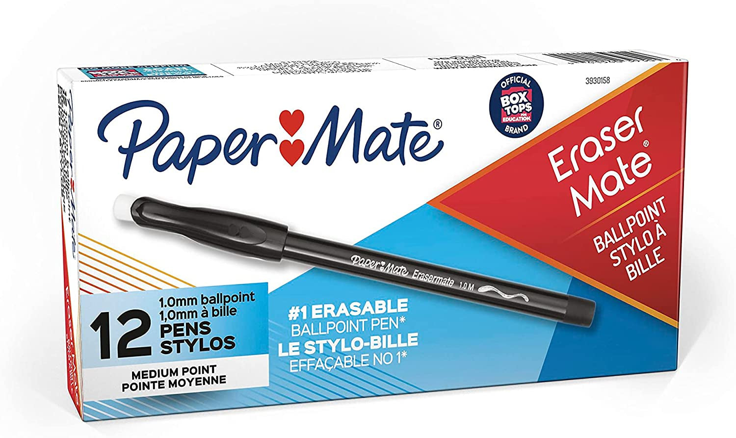 Erasermate Erasable Pen, Medium Point, Black, Box of 12