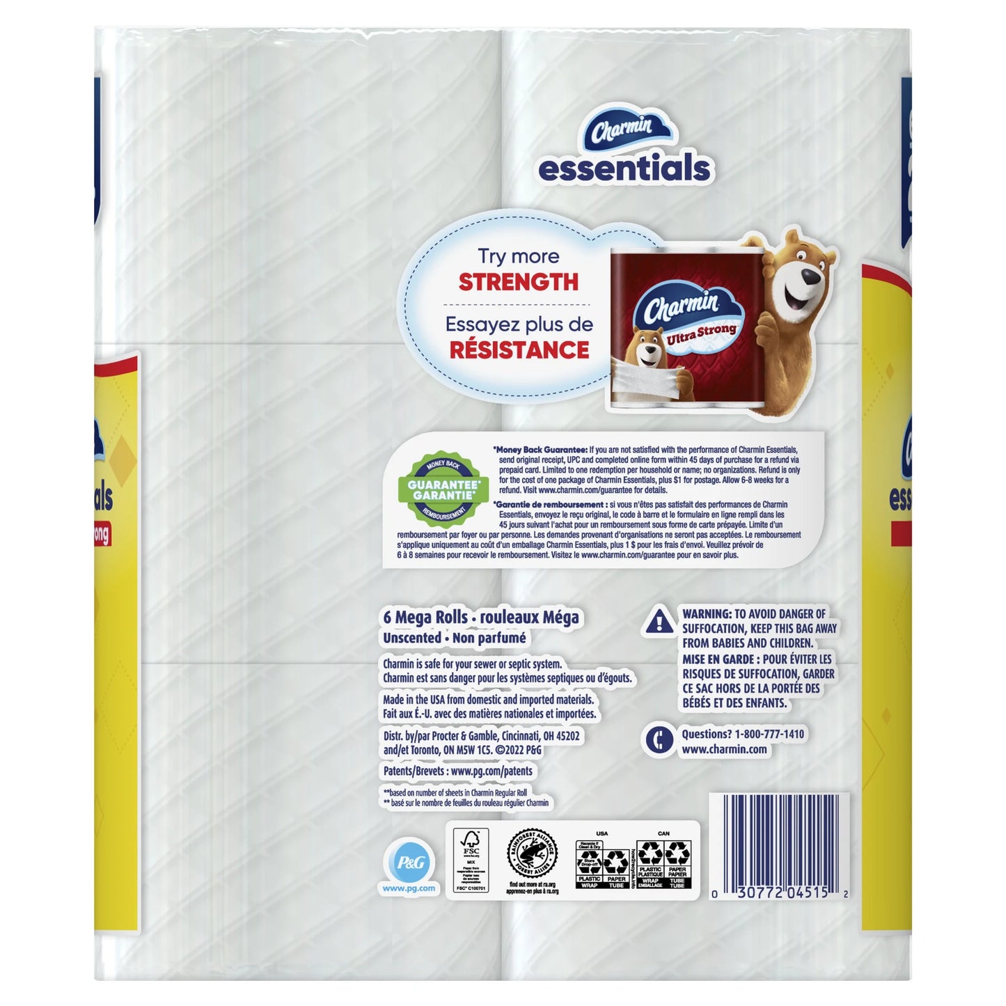 (3 Pack)  Toilet Paper Essentials Strong, 6 Mega Rolls