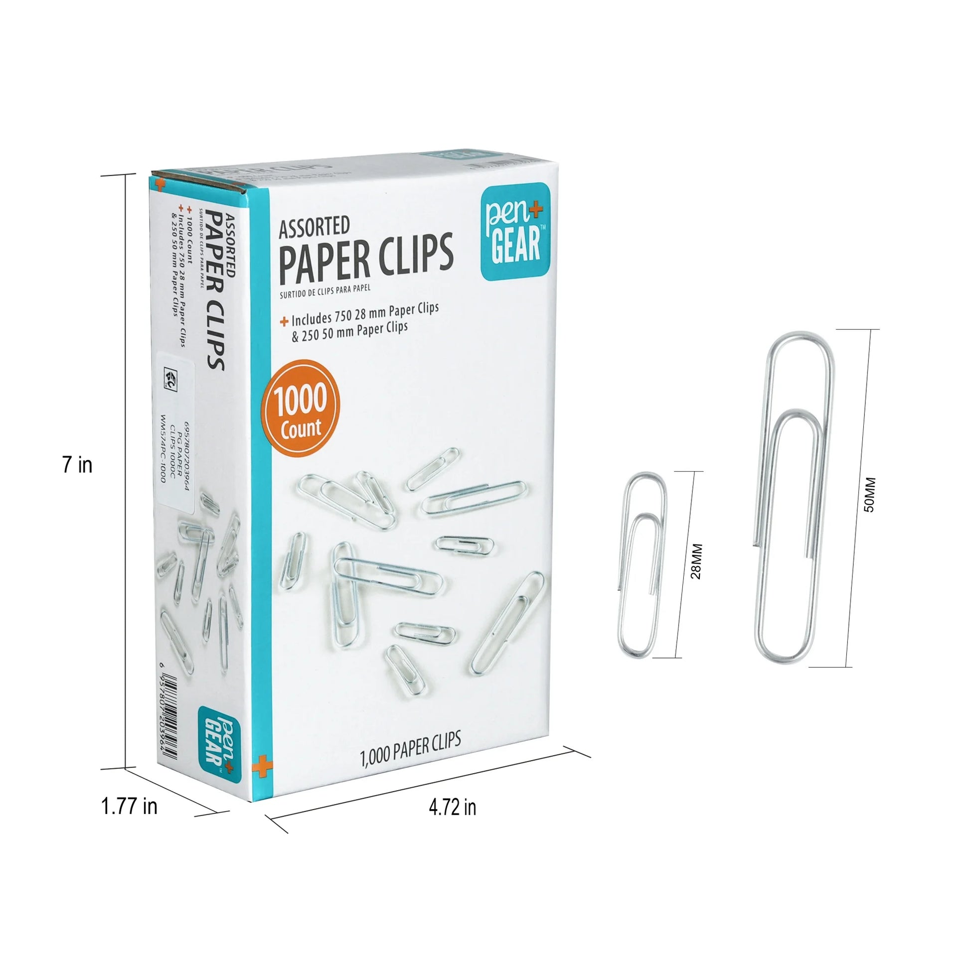 Paper Clips, Silver, Assorted Sizes, 1000 Count