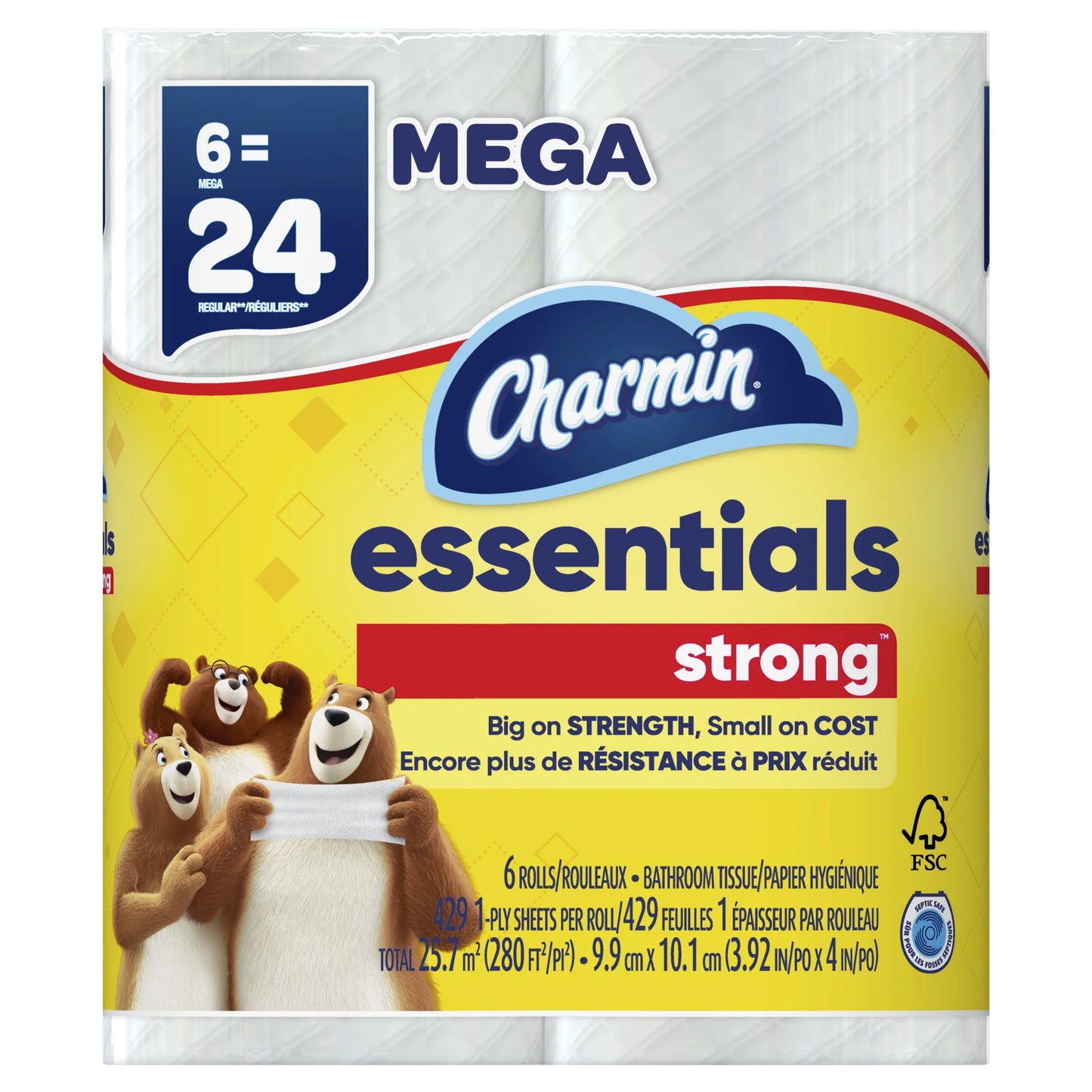 (3 Pack)  Toilet Paper Essentials Strong, 6 Mega Rolls