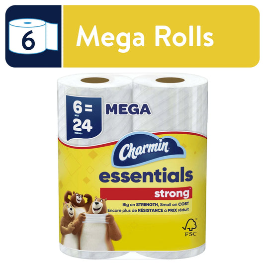 (3 Pack)  Toilet Paper Essentials Strong, 6 Mega Rolls