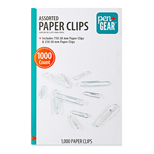 Paper Clips, Silver, Assorted Sizes, 1000 Count