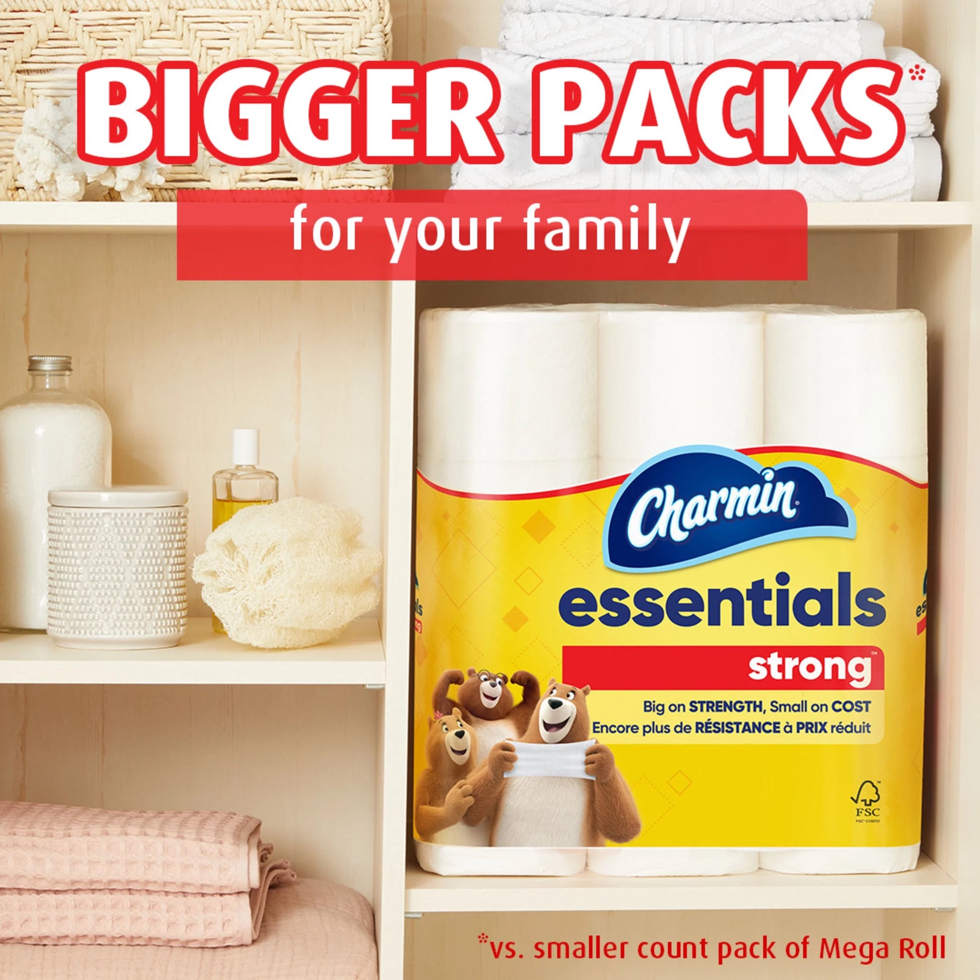 (3 Pack)  Toilet Paper Essentials Strong, 6 Mega Rolls