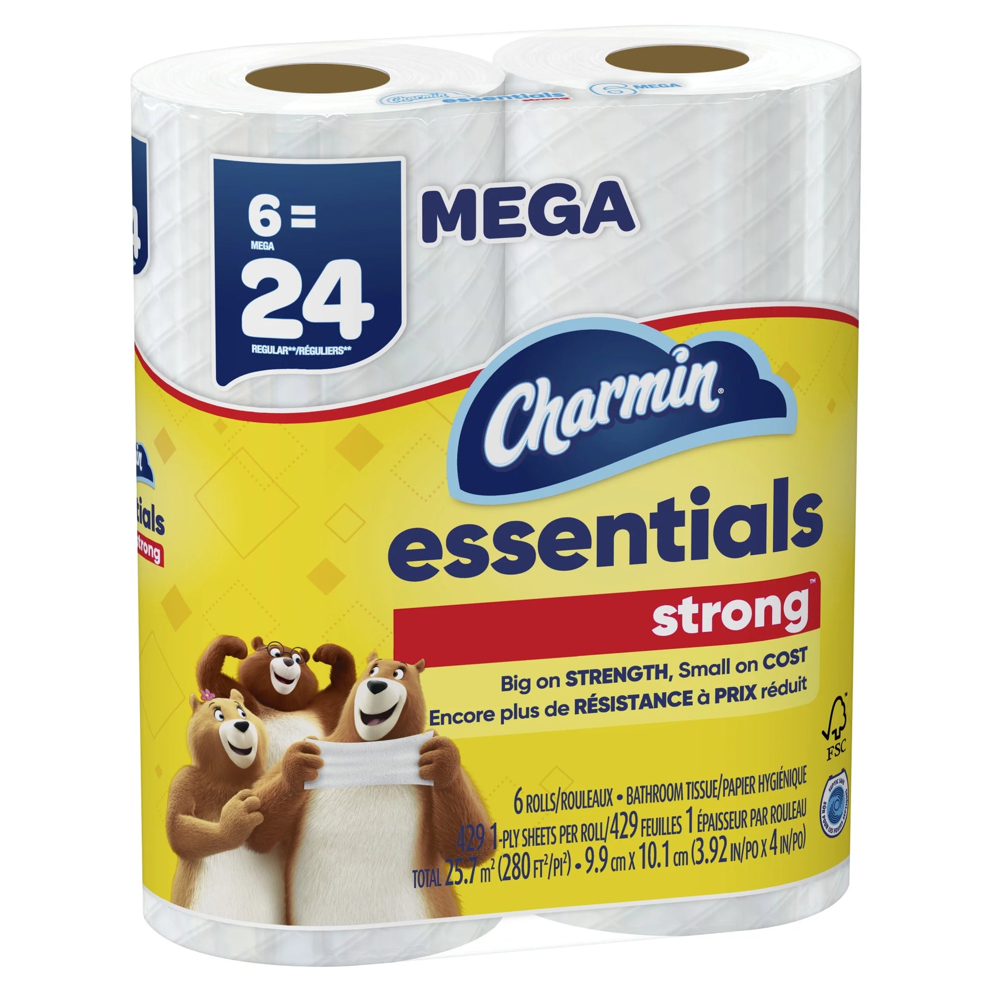 (3 Pack)  Toilet Paper Essentials Strong, 6 Mega Rolls